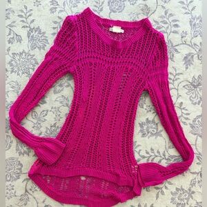 Y2K Billabong Designer Closet Women's Bright Pink Crochet Knit Sweater